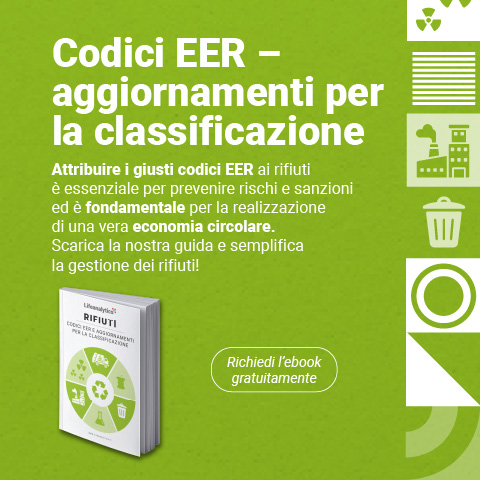 Codici EER – aggiornamenti per la classificazione dei rifiuti, simbolo dell'ebook gratuito di Lifeanalytics per una corretta gestione e classificazione dei rifiuti secondo i principi dell’economia circolare