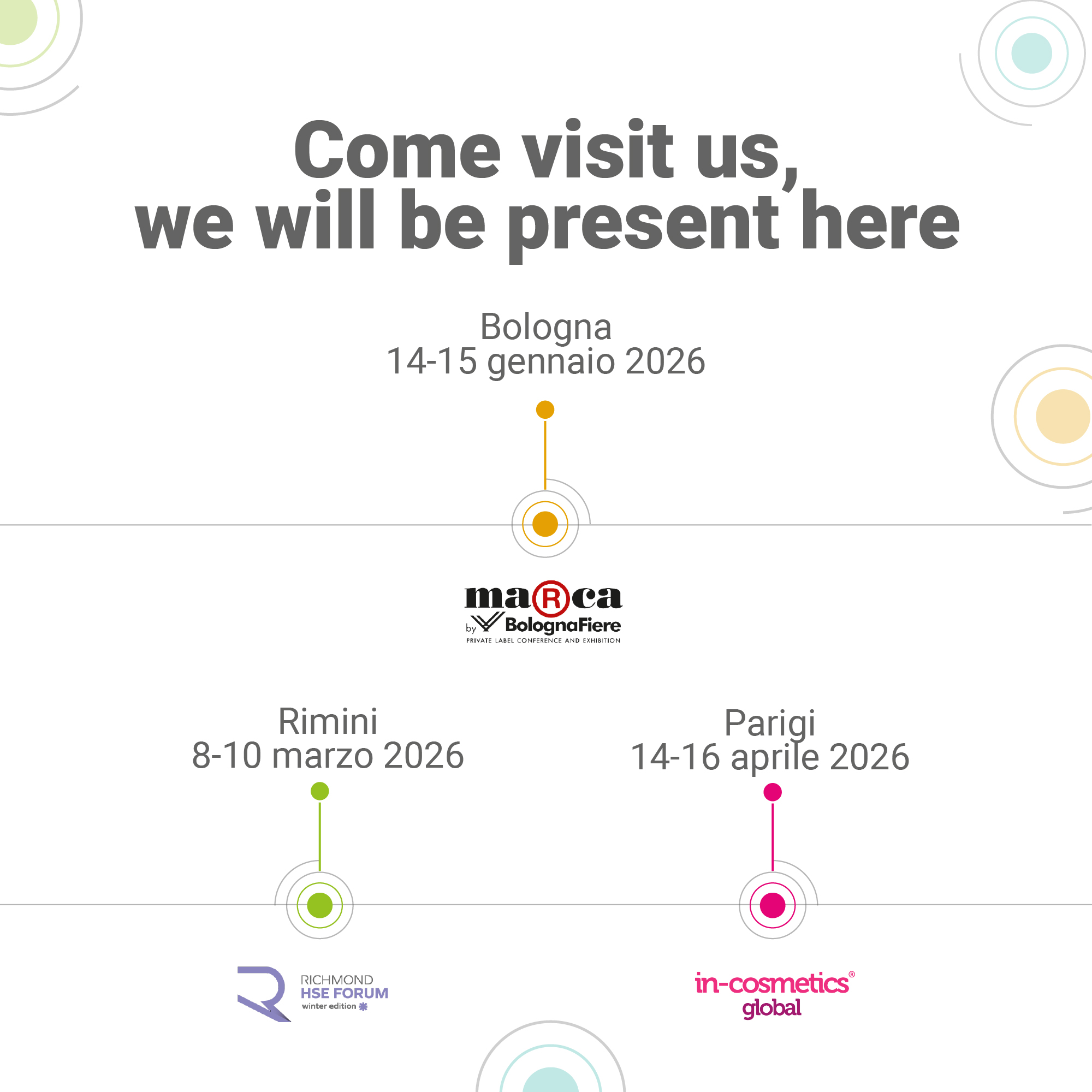 Image illustrating the upcoming fairs in which Lifeanalytics will participate in chronological order