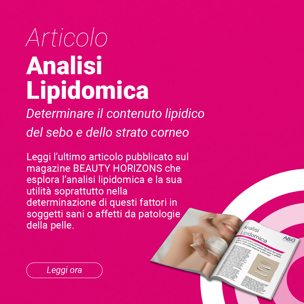 Immagine di una rivista aperta su sfondo rosa, simbolo dell'articolo sulla rivista Beauty Horizon redatto da Lifeanalytics Cosmetic & Medical Device webinar sull'analisi lipodomica