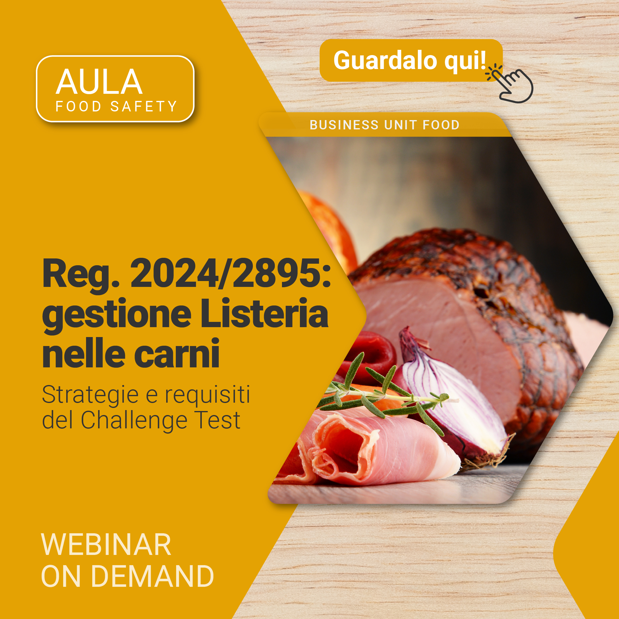 Immagine di alimenti su un tavolo come carne, salsiccia, wurstel ecc, simbolo del webinar gratuito food di Lifeanalytics su Reg. 2024/2895 e gestione Listeria nelle carni