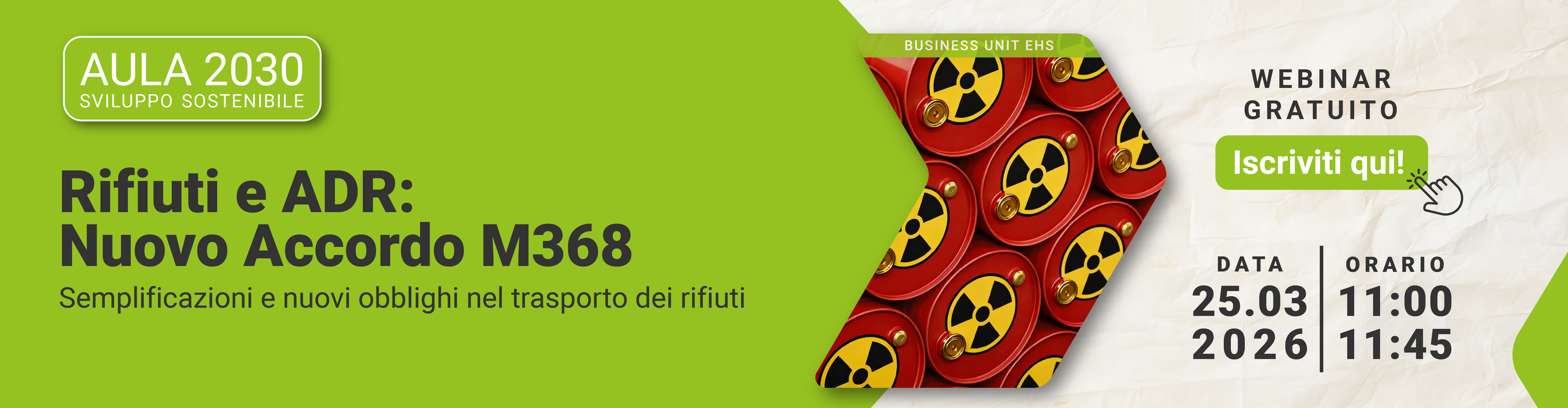 Immagine di simboli di pericolo gialli e neri, applicati su contenitori di metallo rossi, simbolo del webinar gratuito EHS di Lifeanalytics su Rifiuti e ADR: Nuovo Accordo M368