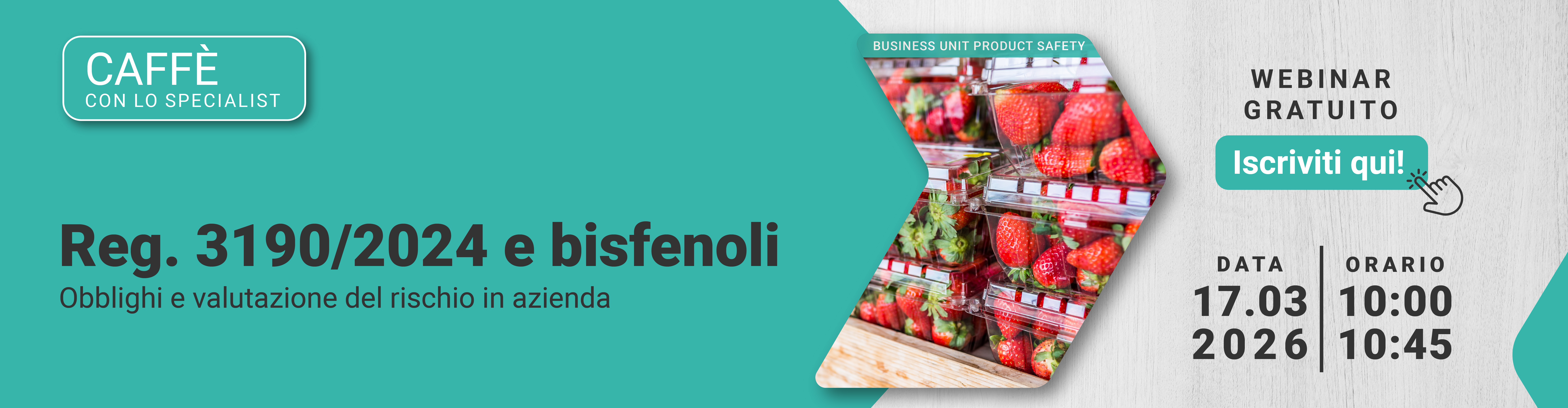 Immagine di alcune vaschette di plastica trasparente contenenti fragole, simbolo del webinar gratuito PRODUCT SAFETY che tratta la tematica del Reg. 3190/2024 e bisfenoli e obblighi e valutazione del rischio in azienda