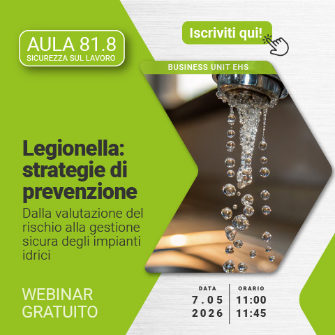 Immagine di un rubinetto di cucina aperto con goccioline che stanno scendendo, simbolo del webinar gratuito EHS che tratta l'argomento Legionella: strategie di prevenzione, dalla valutazione del rischio alla gestione sicura degli impianti idrici