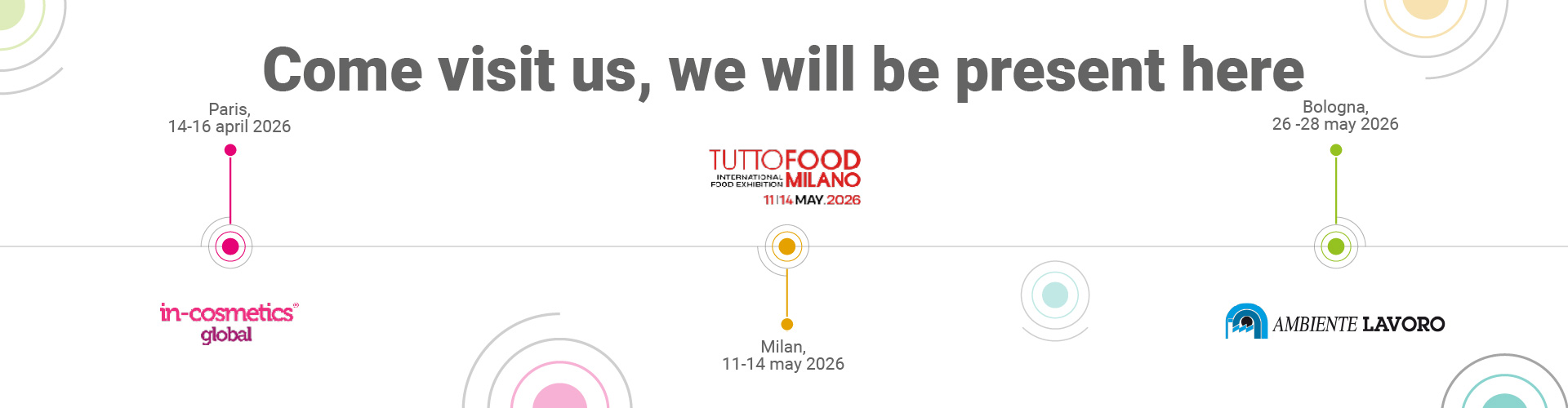 Image illustrating the upcoming fairs in which Lifeanalytics will participate in chronological order