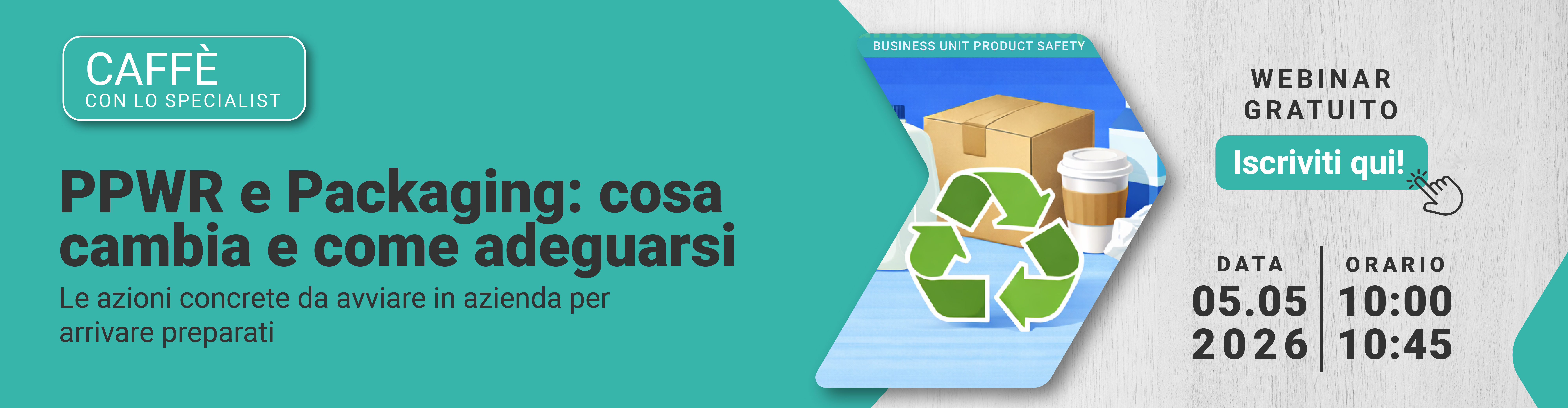 Immagine del simbolo del riciclo su uno sondo azzurro di scatole e contenitori riciclabili in cartone e tetrapack, simbolo del webinar gratuito Product Safety che tratta l'argomento PPWR e Packaging: cosa cambia e come adeguarsi con azioni concrete da avviare in azienda per arrivare preparati