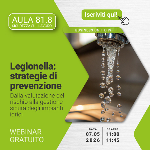 Immagine di un rubinetto di cucina aperto con goccioline che stanno scendendo, simbolo del webinar gratuito EHS che tratta l'argomento Legionella: strategie di prevenzione, dalla valutazione del rischio alla gestione sicura degli impianti idrici