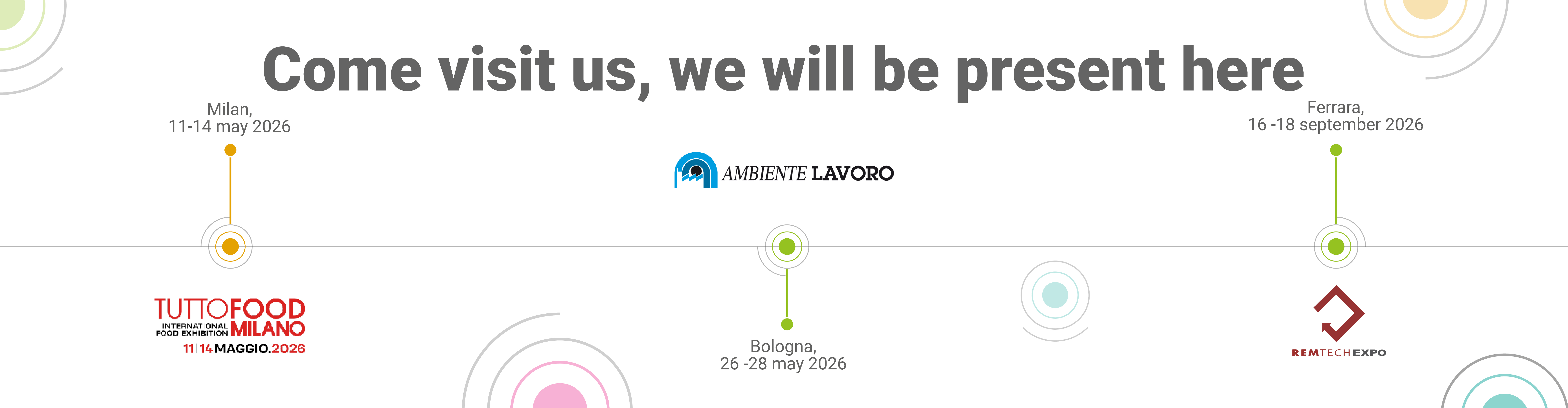 Image illustrating the upcoming fairs in which Lifeanalytics will participate in chronological order