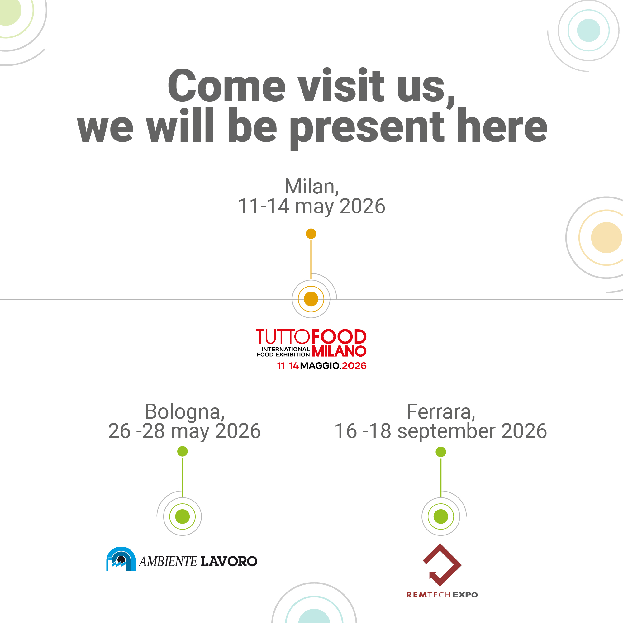 Image illustrating the upcoming fairs in which Lifeanalytics will participate in chronological order