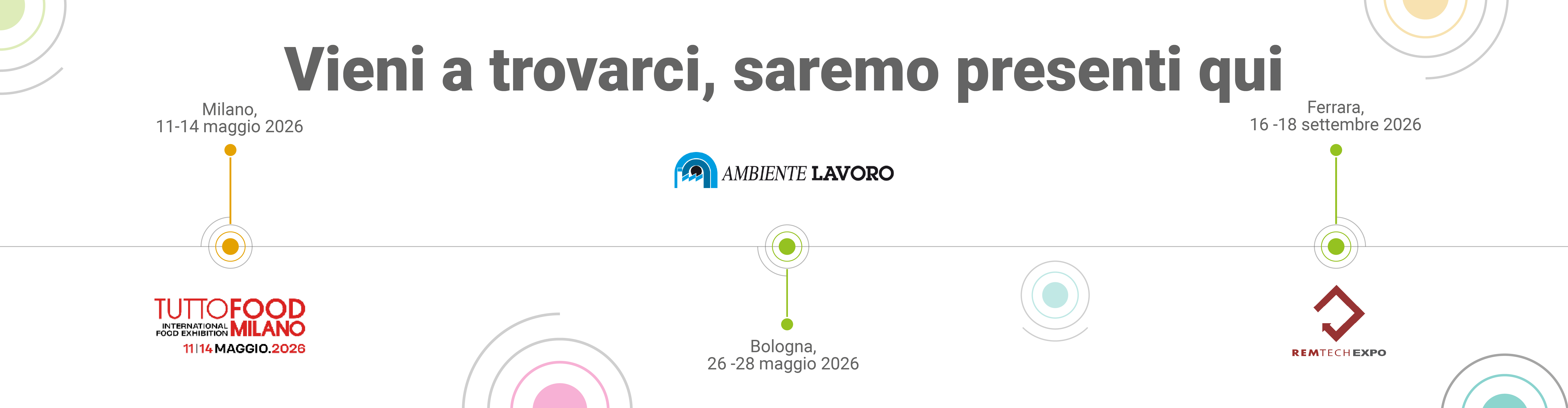 Immagine che illustra le prossime fiere a cui partecipa Lifeanalytics in ordine cronologico