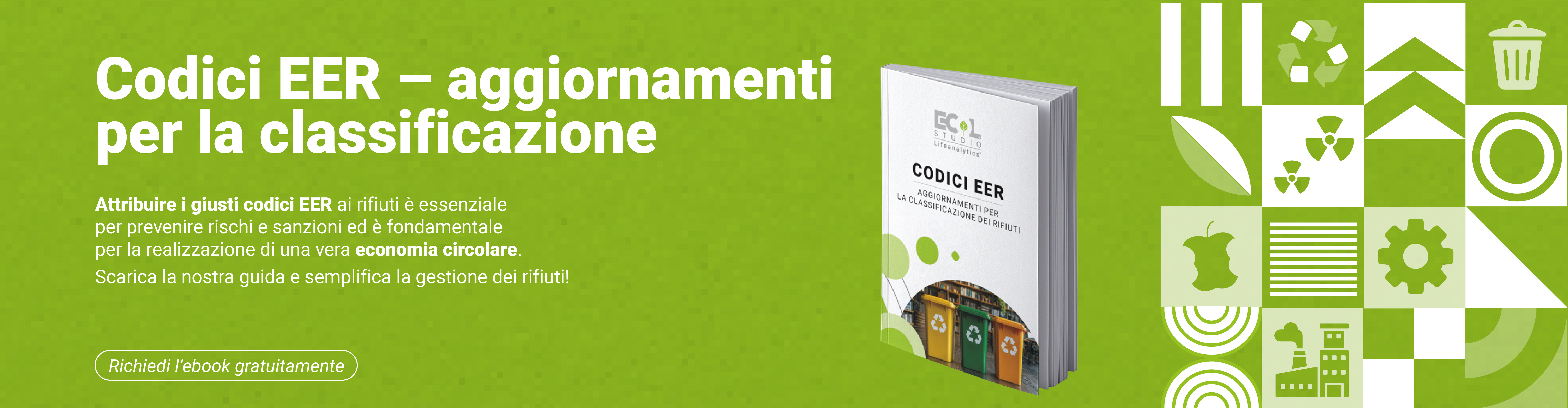 Immagine di un mockup della pubblicazione codici EER aggiornamenti per la classificazione dei rifiuti, simbolo della pubblicazione gratuita EHS di Lifeanalytics