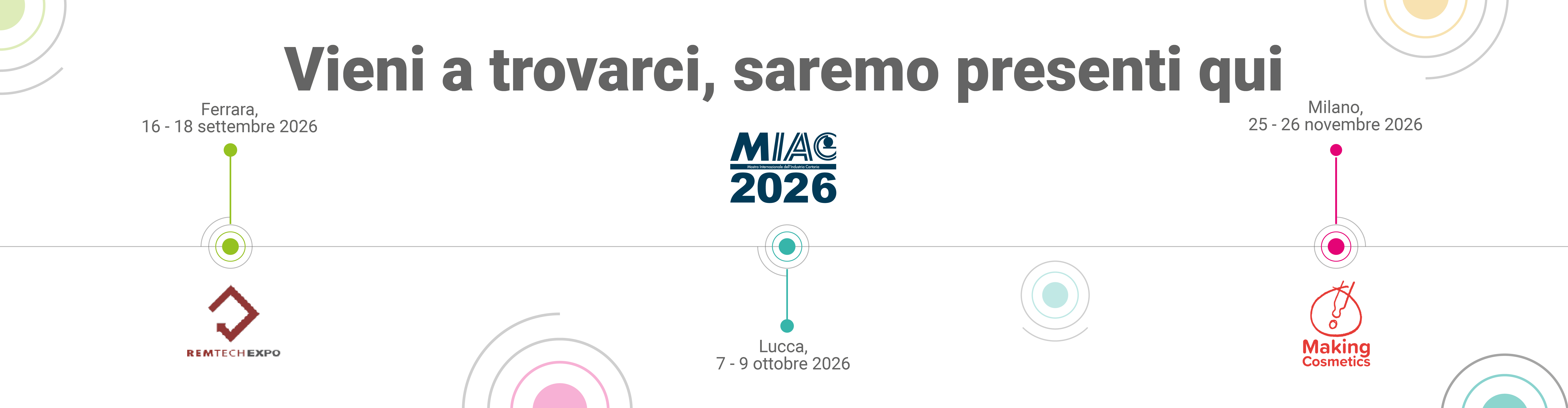 Immagine che illustra le prossime fiere a cui partecipa Lifeanalytics in ordine cronologico