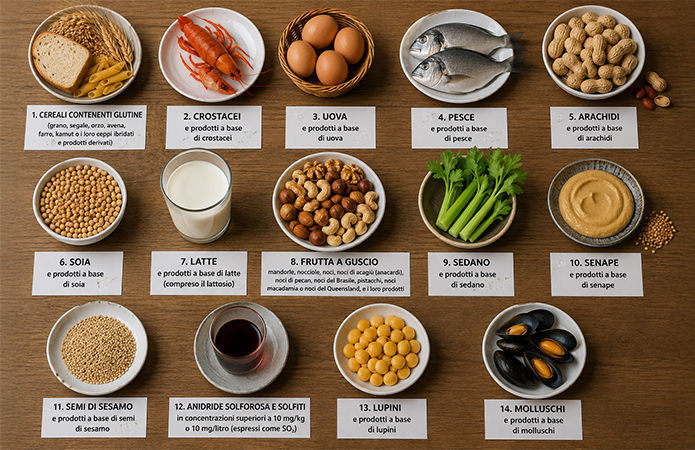 I 14 allergeni alimentari obbligatori: elenco completo, normativa e gestione del rischio