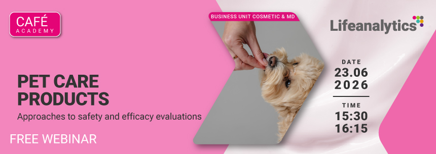 Immagine di una mano femminile che ha sta dando da mangiare ad un cane, simbolo del webinar gratuito Cosmetic and medical devic