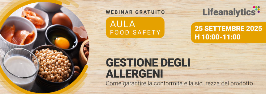 Immagine di contenitori alimentari sul tavolo con all'interno salmone, gamberi, uova, ceci e latte, simbolo del webinar Food di Lif