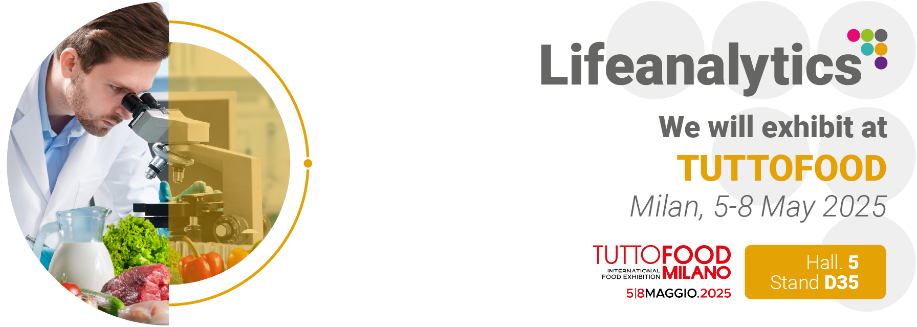 A laboratory technician analyzing food, symbolizing the Tutto Food trade fair, in which Lifeanalytics participates with its Food Bus