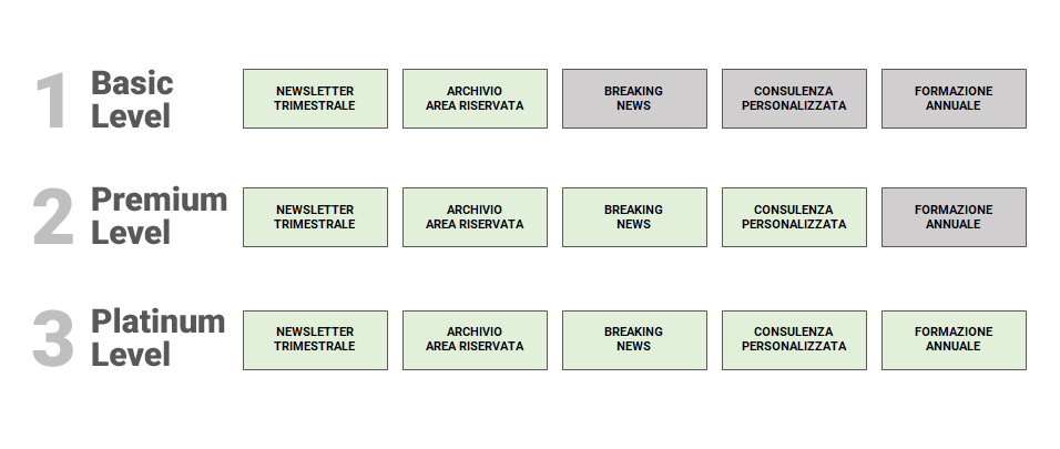 Immagine che illustra i livelli di accessibilità del servizio PaperNewsPaper attivabili in base al contratto stipulato