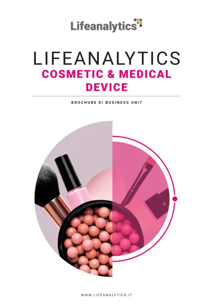 Illustrazione che rappresenta la cover della Brochure Lifeanalytics, Business Unit Cosmetic & Medical Device