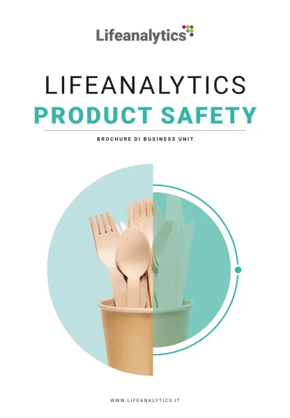 Illustrazione che rappresenta la cover della Brochure Lifeanalytics, Business Unit Product Safety