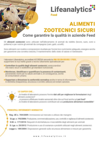 Illustrazione del flyer di servizio Food che presenta il servizio Alimenti zootecnici sicuri