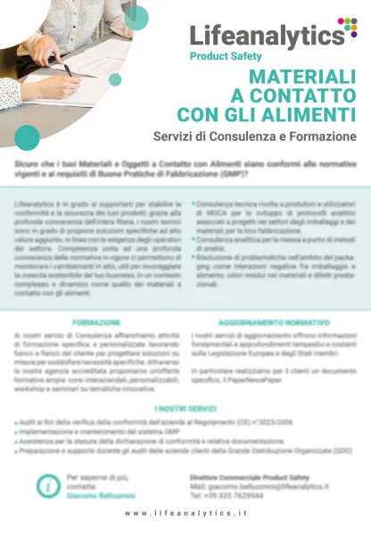 Illustrazione del flyer di servizio Product Safety che presenta il servizio Consulenza