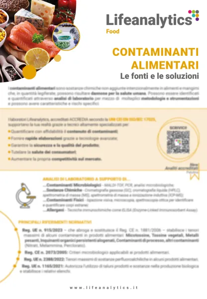Illustrazione del flyer di servizio Food che presenta il servizio su Contaminanti alimentari