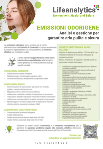 Illustrazione del flyer di servizio che presenta il servizio Emissioni odorigene