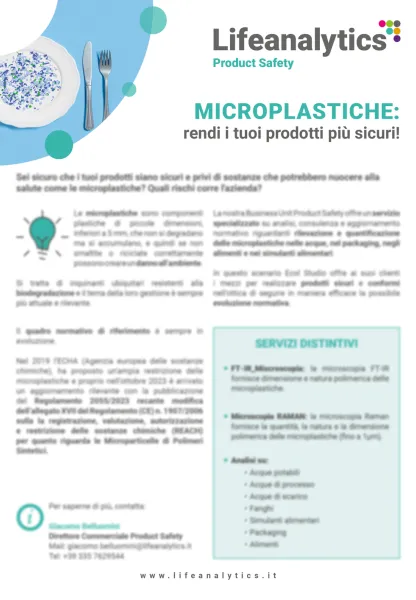 Illustrazione del flyer di servizio Product Safety che presenta il servizio Microplastiche