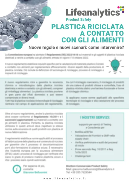 Illustrazione del flyer di servizio Product Safety che presenta il servizio Plastica riciclata