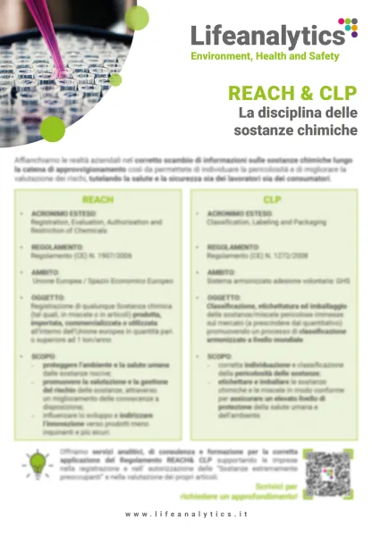 Illustrazione del flyer di servizio che presenta il servizio Reach e CLP