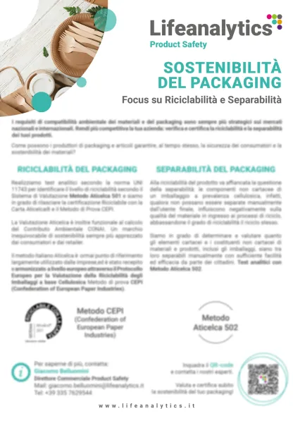 Illustrazione del flyer di servizio Product Safety che presenta il servizio Riciclabilità e separabilità