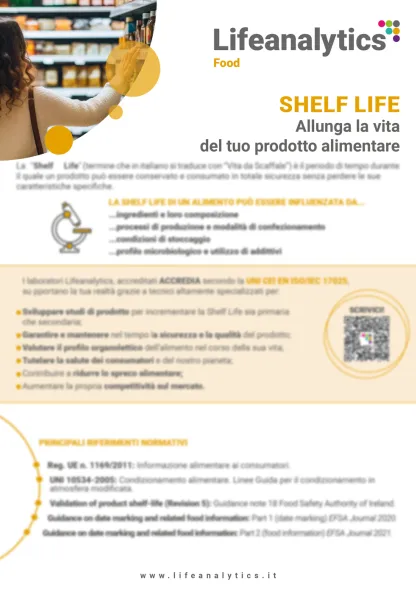 Illustrazione del flyer di servizio Food che presenta il servizio Shelf Life
