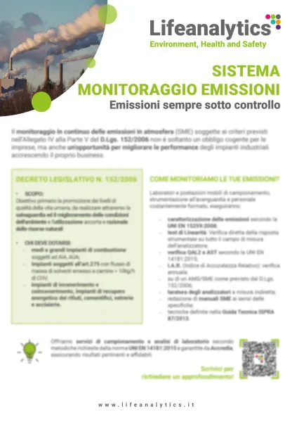 Illustrazione del flyer di servizio che presenta il servizio Sistema monitoraggio emissioni