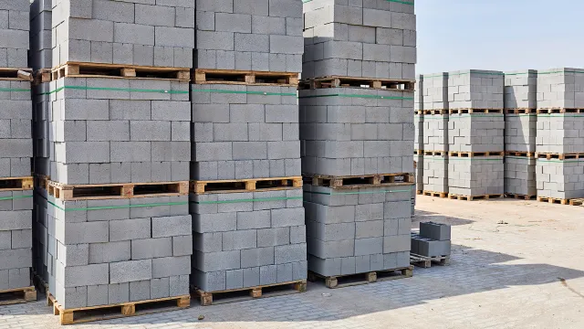 Materiali da costruzione posizionati sopra numerosi pallet