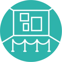 Icona stilizzata che rappresenta un pannello espositivo, simbolo dei servizi Lifeanalytics dedicati alla diagnostica non invasiva e micro-invasiva per lo studio e la caratterizzazione delle superfici pittoriche e dei materiali dei Beni Storico-Artistici.